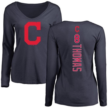 Women's Cleveland Guardians Lane Thomas ＃8 Backer Slim Fit Long Sleeve T-Shirt - Navy