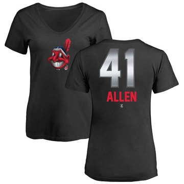 Women's Cleveland Guardians Logan Allen ＃41 Midnight Mascot V-Neck T-Shirt - Black