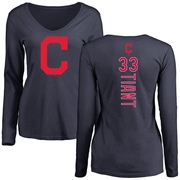 Women's Cleveland Guardians Luis Tiant ＃33 Backer Slim Fit Long Sleeve T-Shirt - Navy