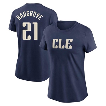 Women's Cleveland Guardians Mike Hargrove ＃21 2024 City Connect T-Shirt - Navy