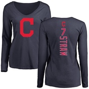 Women's Cleveland Guardians Myles Straw ＃7 Backer Slim Fit Long Sleeve T-Shirt - Navy