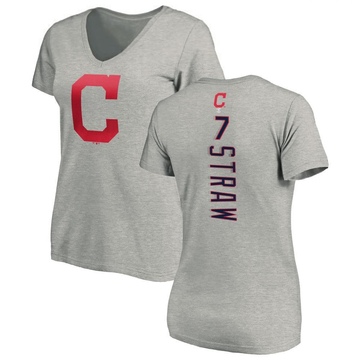 Women's Cleveland Guardians Myles Straw ＃7 Backer Slim Fit T-Shirt Ash