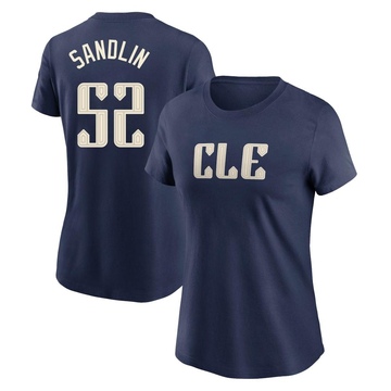 Women's Cleveland Guardians Nick Sandlin ＃52 2024 City Connect T-Shirt - Navy