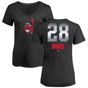 Women's Cleveland Guardians Tanner Bibee ＃28 Midnight Mascot V-Neck T-Shirt - Black