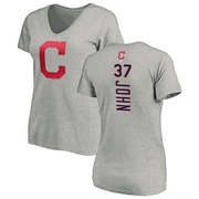 Women's Cleveland Guardians Tommy John ＃37 Backer Slim Fit T-Shirt Ash