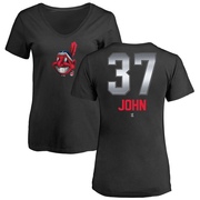 Women's Cleveland Guardians Tommy John ＃37 Midnight Mascot V-Neck T-Shirt - Black