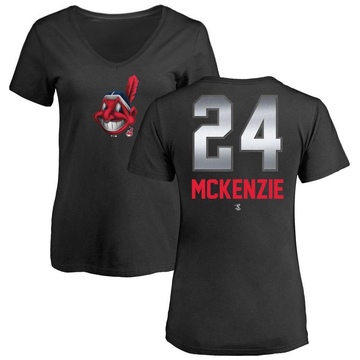 Women's Cleveland Guardians Triston McKenzie ＃24 Midnight Mascot V-Neck T-Shirt - Black
