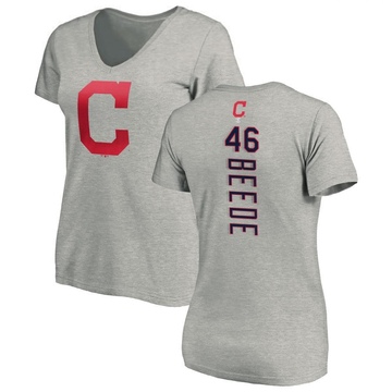 Women's Cleveland Guardians Tyler Beede ＃46 Backer Slim Fit T-Shirt Ash