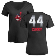 Women's Cleveland Guardians Xzavion Curry ＃44 Midnight Mascot V-Neck T-Shirt - Black