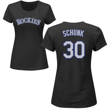 Women's Colorado Rockies Aaron Schunk ＃30 Roster Name & Number T-Shirt - Black