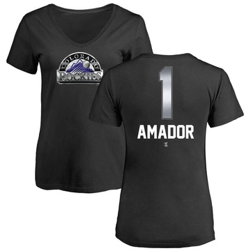 Women's Colorado Rockies Adael Amador ＃1 Midnight Mascot V-Neck T-Shirt - Black