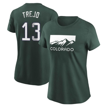 Women's Colorado Rockies Alan Trejo ＃13 2022 City Connect Name & Number T-Shirt - Green