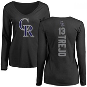 Women's Colorado Rockies Alan Trejo ＃13 Backer Slim Fit Long Sleeve T-Shirt - Black