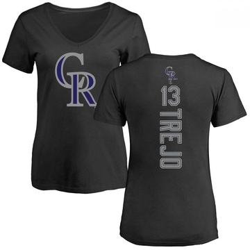 Women's Colorado Rockies Alan Trejo ＃13 Backer Slim Fit T-Shirt - Black