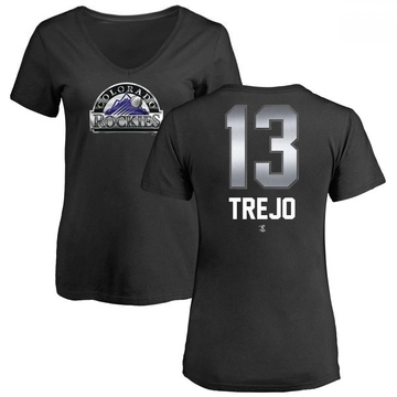 Women's Colorado Rockies Alan Trejo ＃13 Midnight Mascot V-Neck T-Shirt - Black