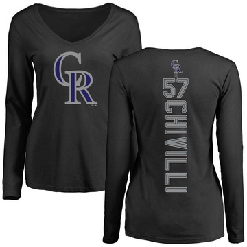 Women's Colorado Rockies Angel Chivilli ＃57 Backer Slim Fit Long Sleeve T-Shirt - Black