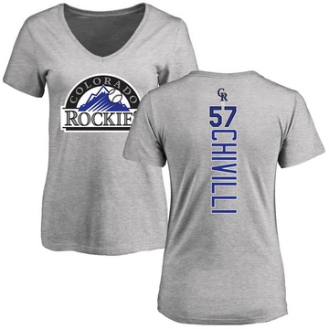 Women's Colorado Rockies Angel Chivilli ＃57 Backer Slim Fit T-Shirt Ash