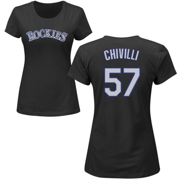 Women's Colorado Rockies Angel Chivilli ＃57 Roster Name & Number T-Shirt - Black