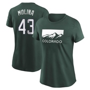 Women's Colorado Rockies Anthony Molina ＃43 2022 City Connect Name & Number T-Shirt - Green