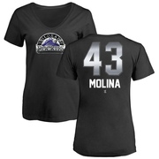 Women's Colorado Rockies Anthony Molina ＃43 Midnight Mascot V-Neck T-Shirt - Black