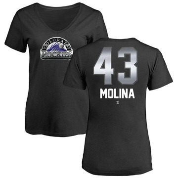 Women's Colorado Rockies Anthony Molina ＃43 Midnight Mascot V-Neck T-Shirt - Black