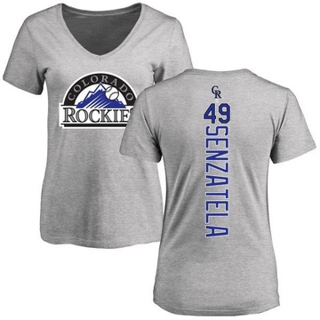 Women's Colorado Rockies Antonio Senzatela ＃49 Backer Slim Fit T-Shirt Ash