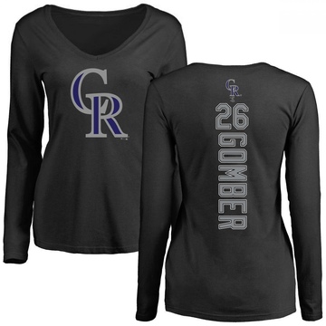 Women's Colorado Rockies Austin Gomber ＃26 Backer Slim Fit Long Sleeve T-Shirt - Black