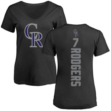 Women's Colorado Rockies Brendan Rodgers ＃7 Backer Slim Fit T-Shirt - Black