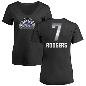 Women's Colorado Rockies Brendan Rodgers ＃7 Midnight Mascot V-Neck T-Shirt - Black