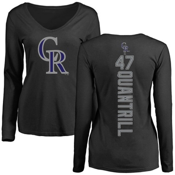 Women's Colorado Rockies Cal Quantrill ＃47 Backer Slim Fit Long Sleeve T-Shirt - Black