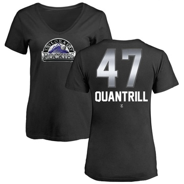 Women's Colorado Rockies Cal Quantrill ＃47 Midnight Mascot V-Neck T-Shirt - Black