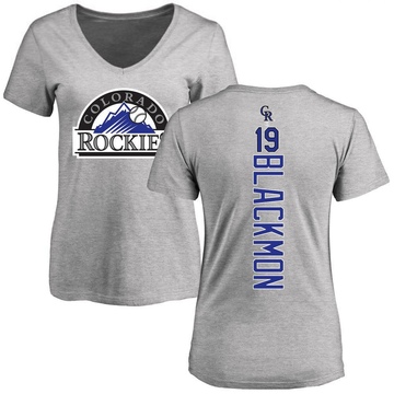 Women's Colorado Rockies Charlie Blackmon ＃19 Backer Slim Fit T-Shirt Ash