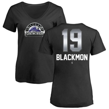 Women's Colorado Rockies Charlie Blackmon ＃19 Charlie mon Midnight Mascot V-Neck T-Shirt - Black