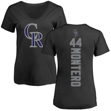 Women's Colorado Rockies Elehuris Montero ＃44 Backer Slim Fit T-Shirt - Black