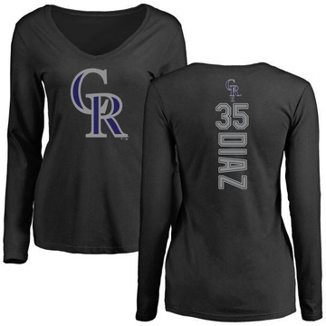 Women's Colorado Rockies Elias Diaz ＃35 Backer Slim Fit Long Sleeve T-Shirt - Black