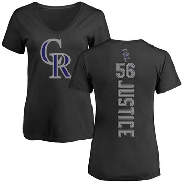 Women's Colorado Rockies Evan Justice ＃56 Backer Slim Fit T-Shirt - Black