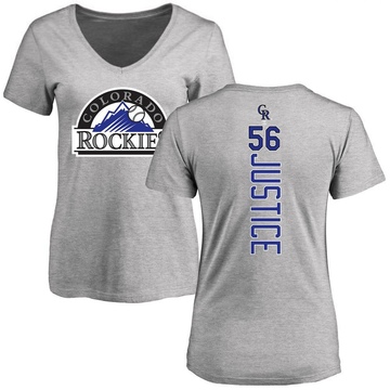 Women's Colorado Rockies Evan Justice ＃56 Backer Slim Fit T-Shirt Ash