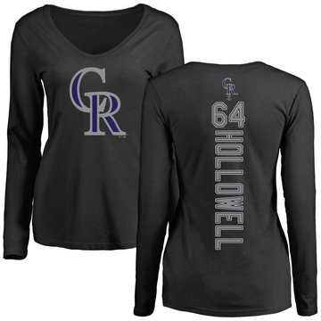 Women's Colorado Rockies Gavin Hollowell ＃64 Backer Slim Fit Long Sleeve T-Shirt - Black