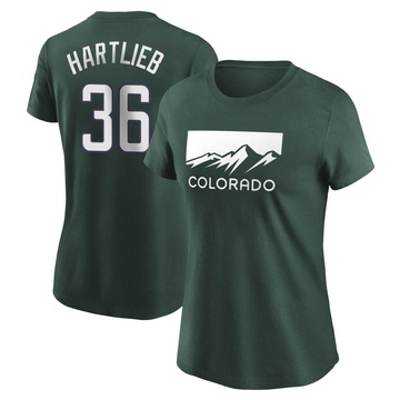 Women's Colorado Rockies Geoff Hartlieb ＃36 2022 City Connect Name & Number T-Shirt - Green