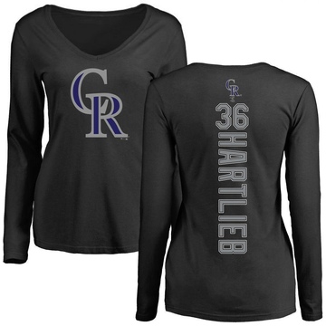 Women's Colorado Rockies Geoff Hartlieb ＃36 Backer Slim Fit Long Sleeve T-Shirt - Black