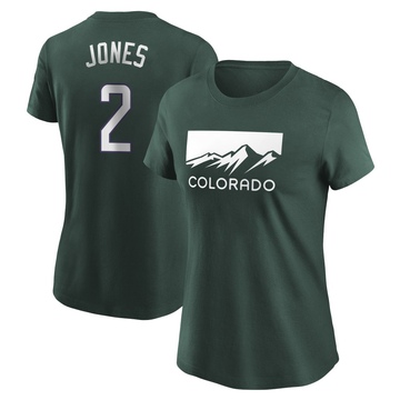 Women's Colorado Rockies Greg Jones ＃2 2022 City Connect Name & Number T-Shirt - Green