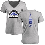 Women's Colorado Rockies Greg Jones ＃2 Backer Slim Fit T-Shirt Ash