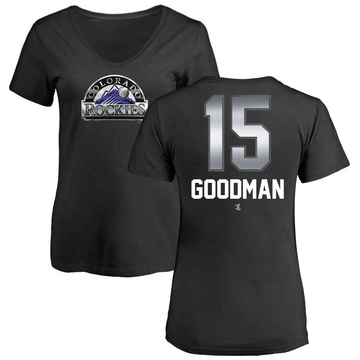 Women's Colorado Rockies Hunter Goodman ＃15 Midnight Mascot V-Neck T-Shirt - Black