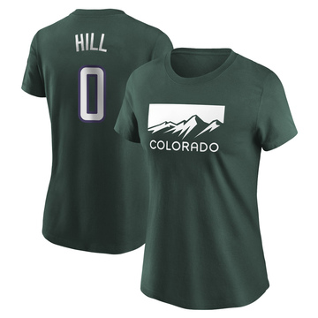 Women's Colorado Rockies Jaden Hill ＃0 2022 City Connect Name & Number T-Shirt - Green