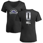 Women's Colorado Rockies Jaden Hill ＃0 Midnight Mascot V-Neck T-Shirt - Black