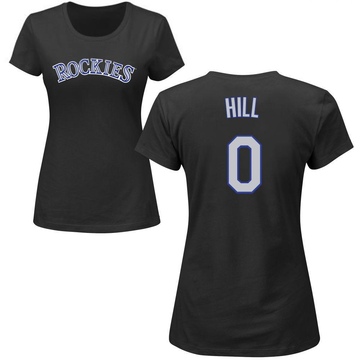 Women's Colorado Rockies Jaden Hill ＃0 Roster Name & Number T-Shirt - Black