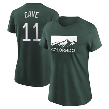 Women's Colorado Rockies Jake Cave ＃11 2022 City Connect Name & Number T-Shirt - Green