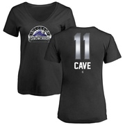 Women's Colorado Rockies Jake Cave ＃11 Midnight Mascot V-Neck T-Shirt - Black