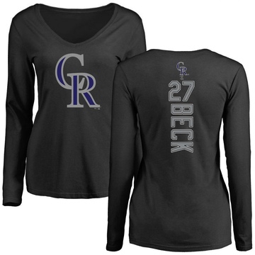 Women's Colorado Rockies Jordan Beck ＃27 Backer Slim Fit Long Sleeve T-Shirt - Black