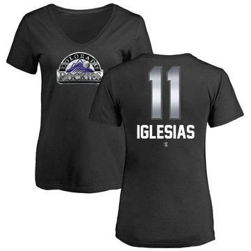 Women's Colorado Rockies Jose Iglesias ＃11 Midnight Mascot V-Neck T-Shirt - Black